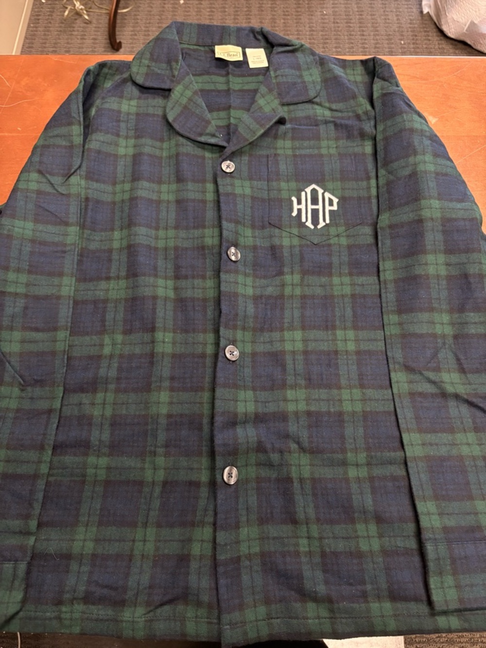 L.L. Bean Green and Navy Plaid Button-Down Pajama Set